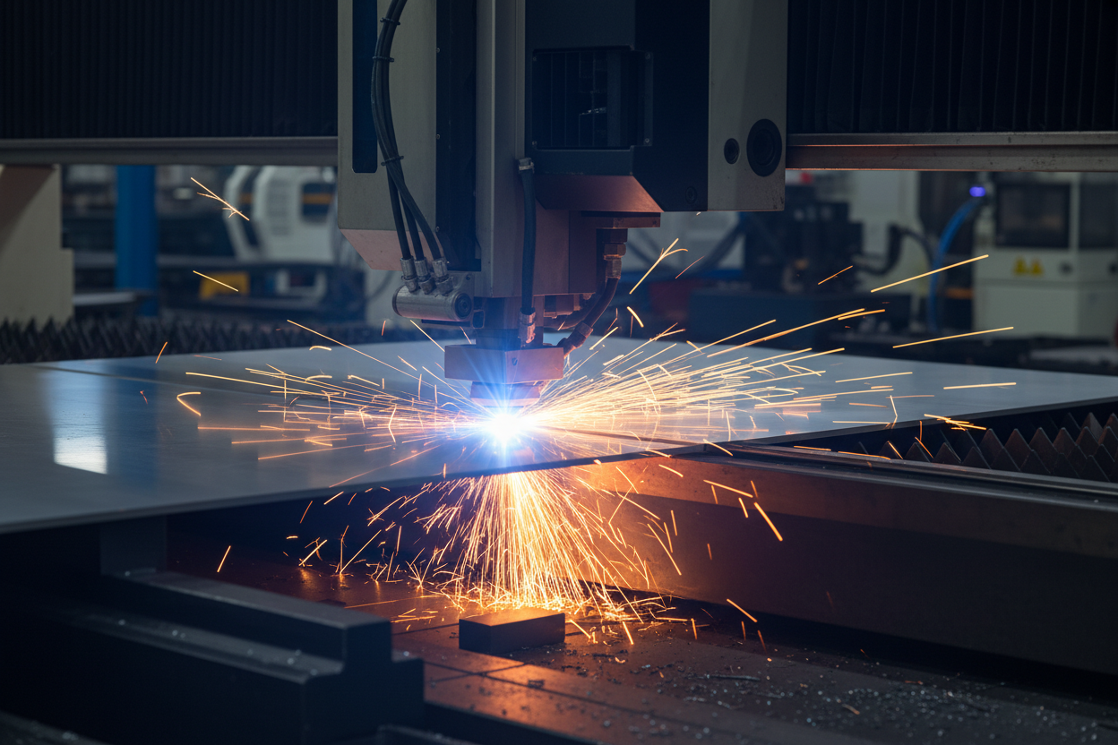 Create a video of a laser machine cutting aluminum material 